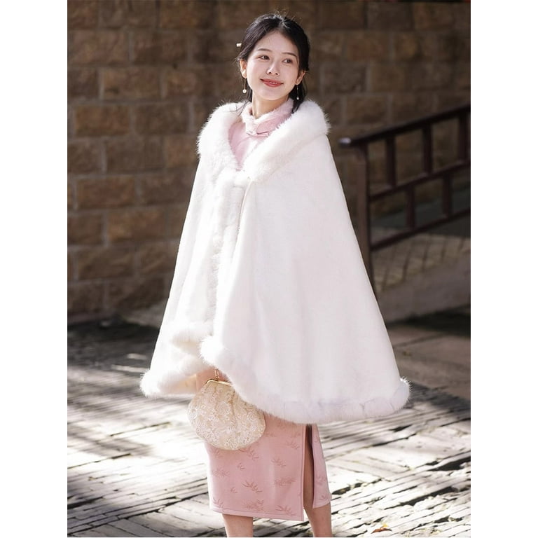 Elegant Princess Full Trim Handwork Faux Fur Cape Outerwear