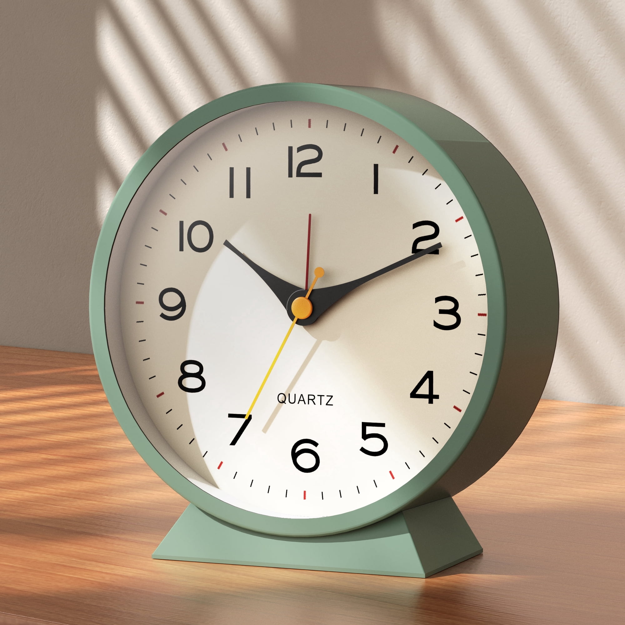 AYRELY® 4.5 Analog Alarm Clock,Small Retro Desk Clock Battery Operated ,Slient Metal Table Clock with Light for Living Room Decor,Bedroom,Bedside,Shelf (Sage Green)