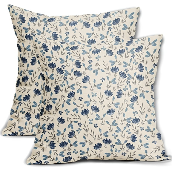 AUQ Blue Grey Gray Floral Pillow Covers 16X16 Set of 2 Vintage Rustic Old Style Cute Small Flower Print Decorative Outdoor Pillowcases Farmhouse Throw Cushion Case Decor for Couch Sofa Bed