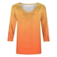 thumbnail image 5 of Uootdi Blouses for Women Dressy Casual V Neck Ombre Gradient Dye 3/4 Sleeve Curved Hem Tops Casual Loose Fit Blouses Women, 5 of 6