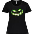 thumbnail image 3 of Inktastic Wide Grinning Pumpkin Face in Lime Green Glow Women's Plus Size T-Shirt, 3 of 5