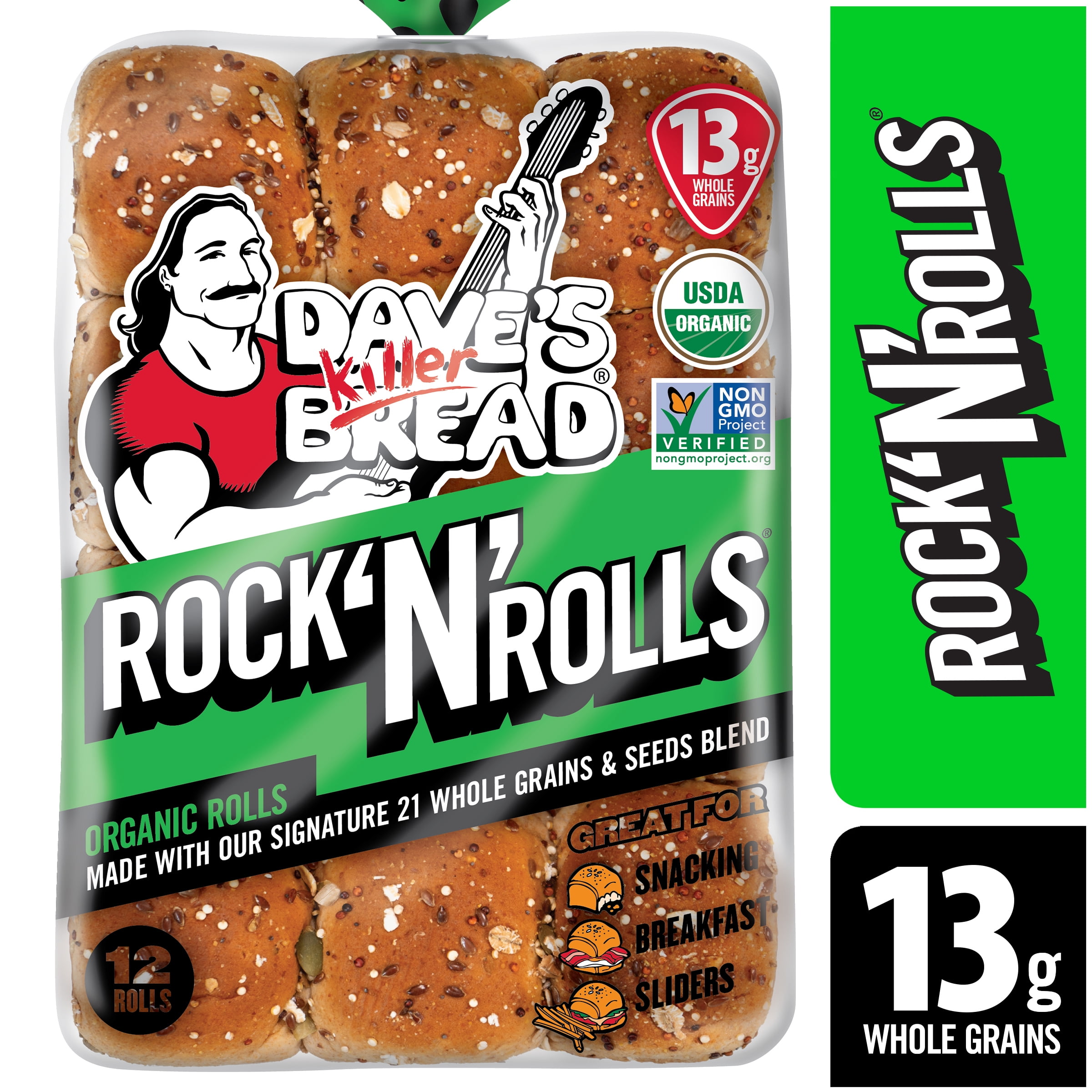 Dave’s Killer Bread Rock 'N' Rolls, Organic Snack, Slider, Breakfast Rolls, 12 Count