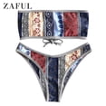 thumbnail image 2 of ZAFUL Women Swimsuit Lace Up Flower Strapless Bikini Set Multi-A S, 2 of 7