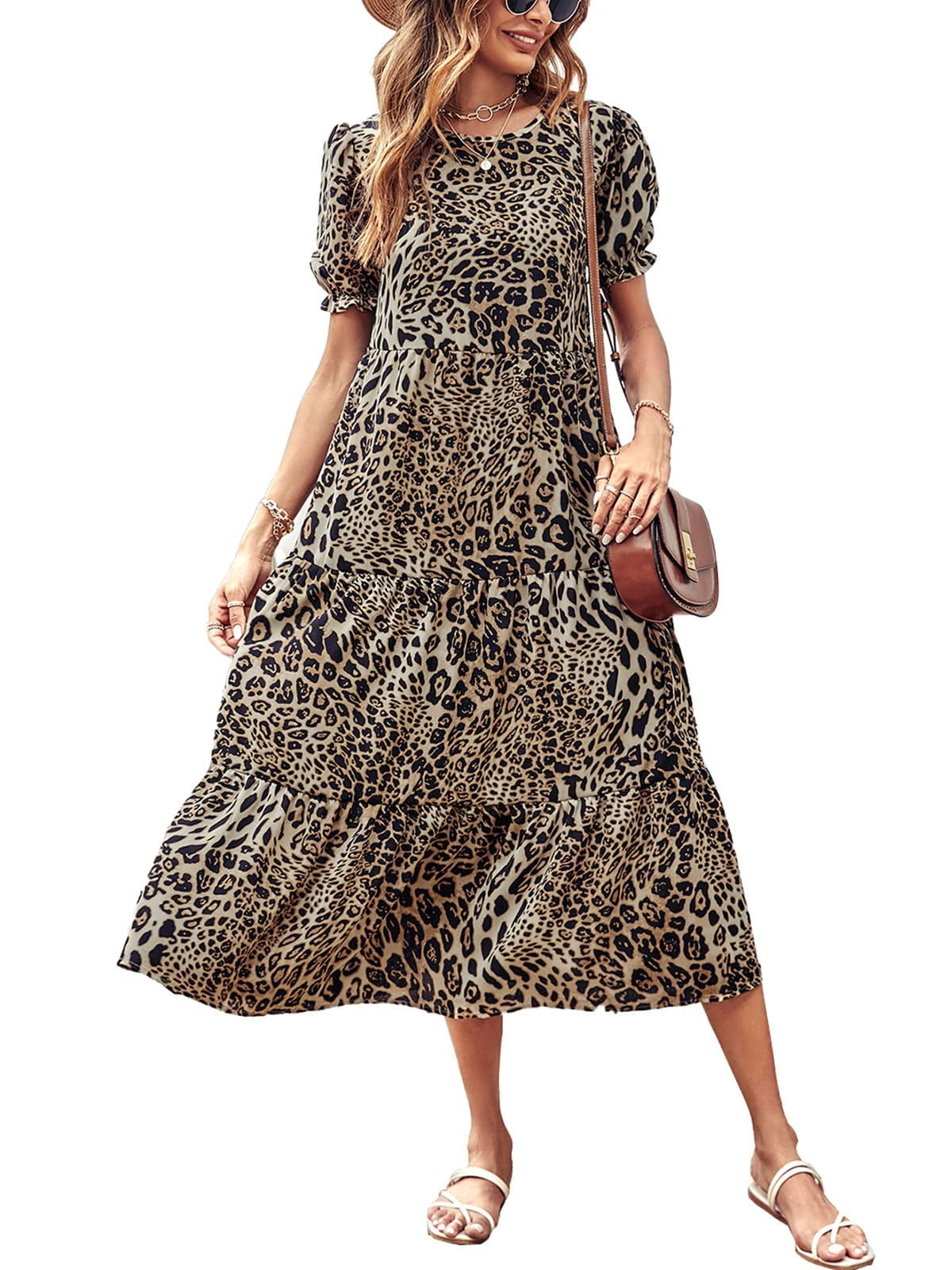 Maskion Women's Summer Casual Boho Dress Floral Print Ruffle Puff