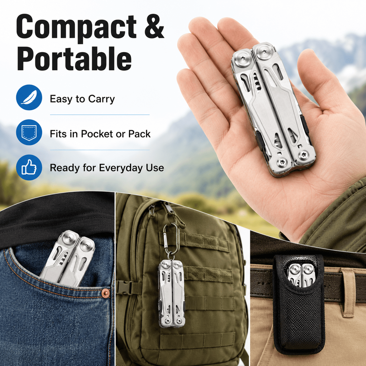 YA YATECH 19-in-1 Multitool Pliers, Stainless Steel Multi-Purpose Tool with Sheath, Foldable Pocket Knife, Saw, Screwdriver, Ruler for Camping, Hiking, Home Repair, EDC Gear