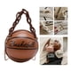 thumbnail image 1 of Bolso de baloncesto redondo marrón Hugo con gráfico de cadena PU para damas, 1 of 10