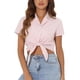 thumbnail image 1 of CAMISA CORTA DE MUJER CON BOTONES Y TIE FRONTAL A RAYAS L ROSA, 1 of 6