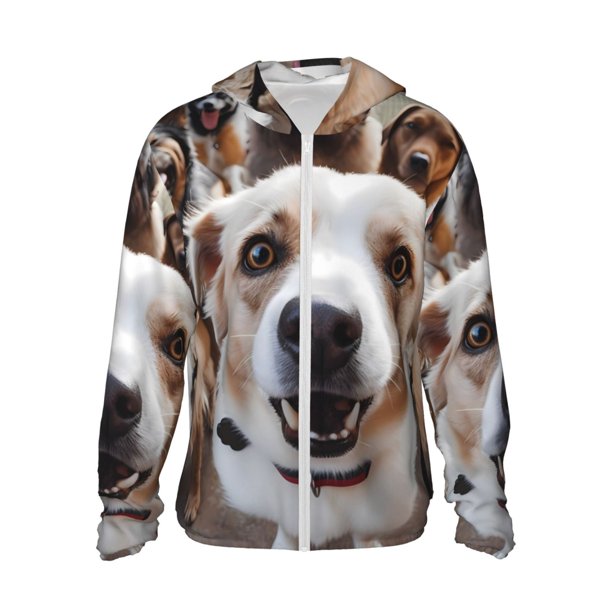 Balery Realistic Cute Puppy Sudadera ligera de manga larga con capucha y protección solar UPF 50+ para hombre y mujer, ideal para pesca y running-Medium