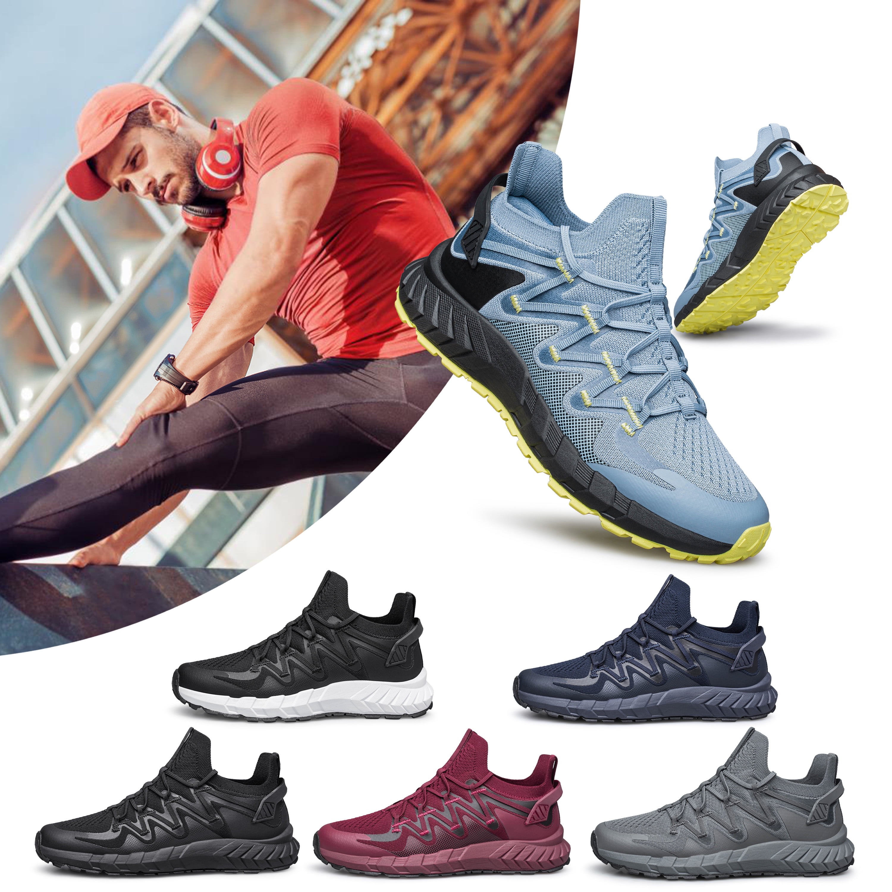 Men's Walking Shoes Hands Free Slip On Sneaker Strap Running Tennis Shoes for Flat Feet Plantar Fasciitis Workout Shoes Sky Blue Size 8