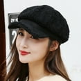 thumbnail image 6 of dianhelloya Warm hat Autumn Winter Women Beret Hat Solid Color Short Brim Windproof Faux Sweat-absorbing Octagonal Hat for Trip Yellow, 6 of 7