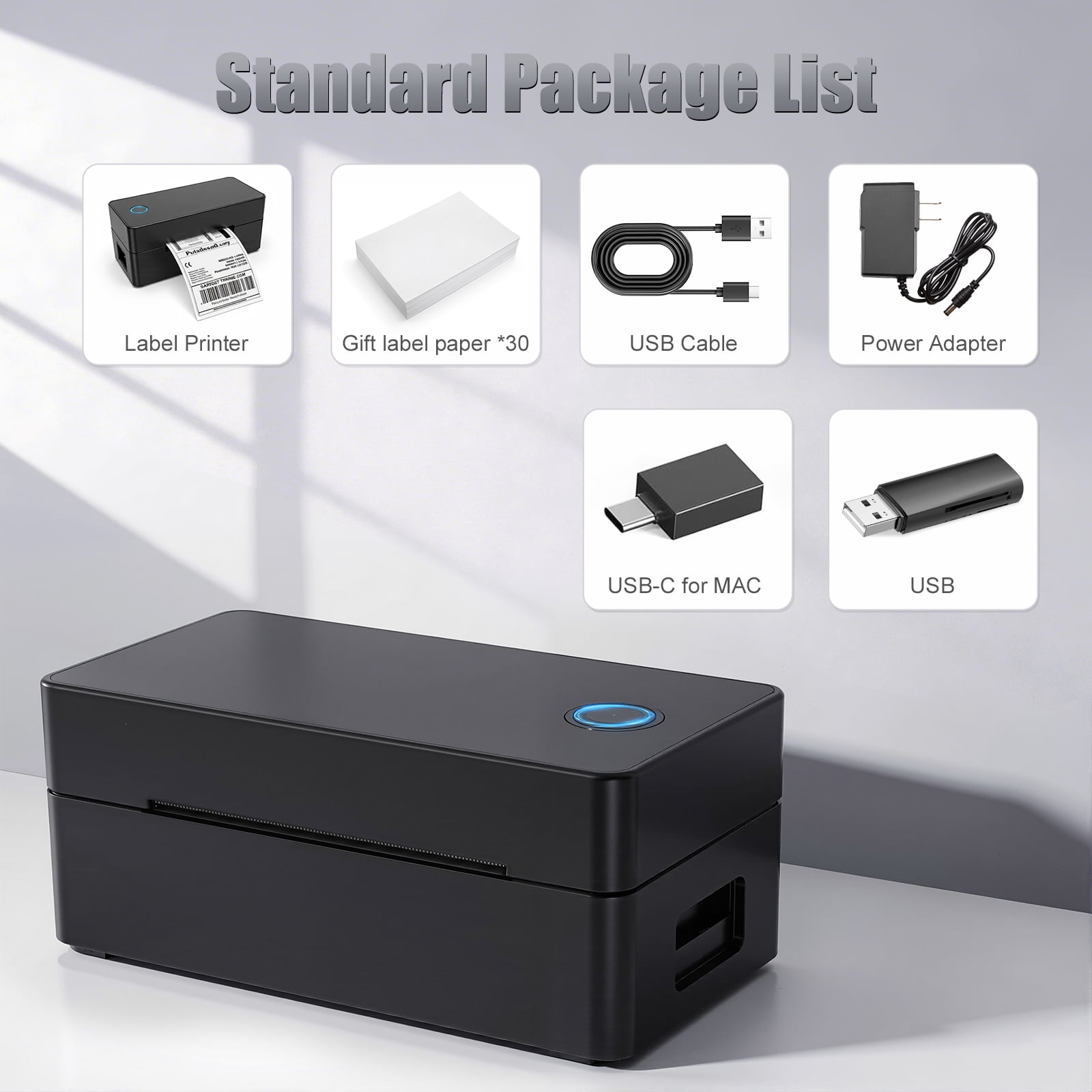 Ptlahmri Professional Labels Printer for Shipping Package 4x6 Blue Inkless Thermal Printer Wired Bluetooth for iOS/Android, UPS Compatible