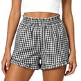 thumbnail image 6 of Tumotour Summer Board Shorts for Women'S Ruffled High Waist Plaid Athletic Workout Shorts Wide-Leg Pants Side Pockets, 6 of 7