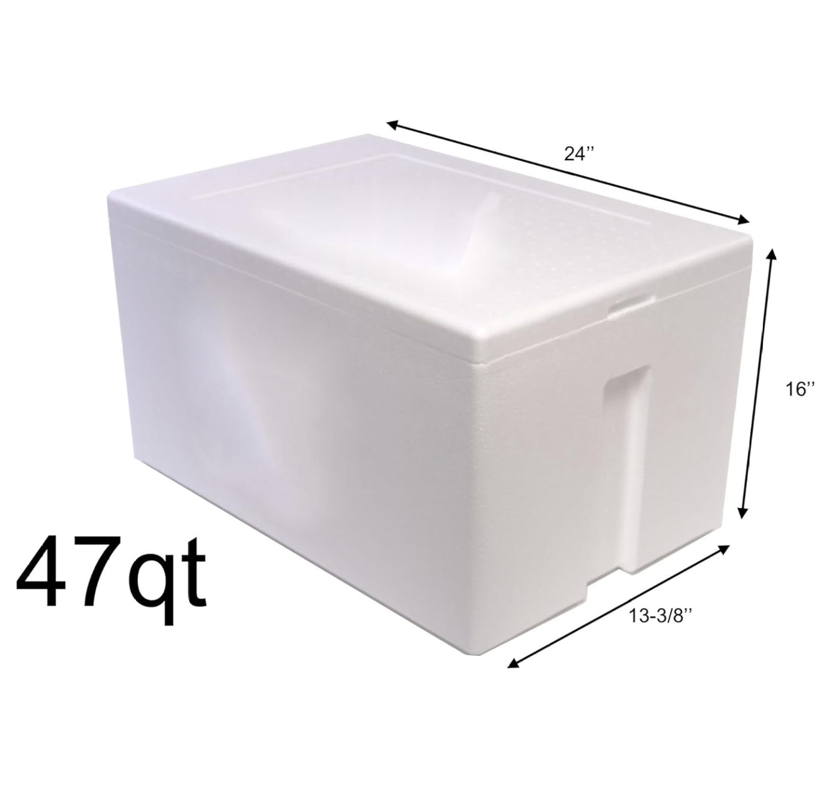 Styrofoam Cooler, Ice Chest (47qt), Inside: 21 x 13 x 11 (inches) Outside: 24 x 16 x 13 (inches)