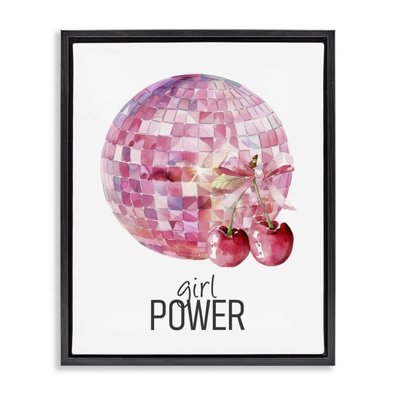 Girl Power Disco Cherries Black Framed Floater Canvas Wall Art, design by Kim Allen