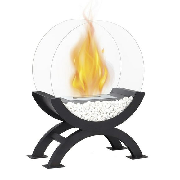 Daily Mix Store Table Top Propane Fire Pit - Portable Tabletop Fireplace for Indoor/Outdoor Patio, Mini Fire Bowl with Glass Wind Guard, Glass Beads & Cover, Metal Semi-Circular Design New Upgrade