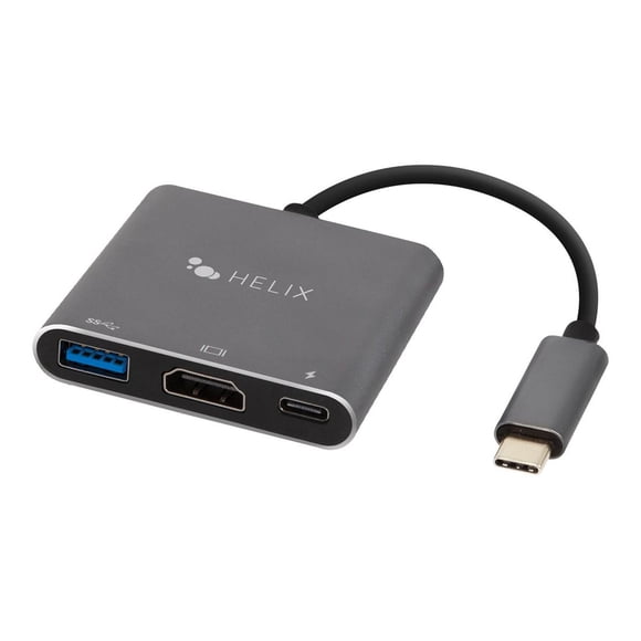 Helix/Retrak 3-in-1 USB-C Adapter with USB-A HDMI and USB-C Ports Black Adapters