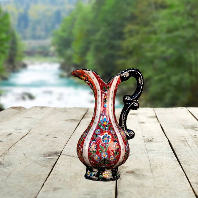 Turkish Ceramic Snapdragon Vase - Handmade 25 cm Traditional Style Decorative Pitcher - Multicolor Glazed Home Accent or Unique Gift Idea