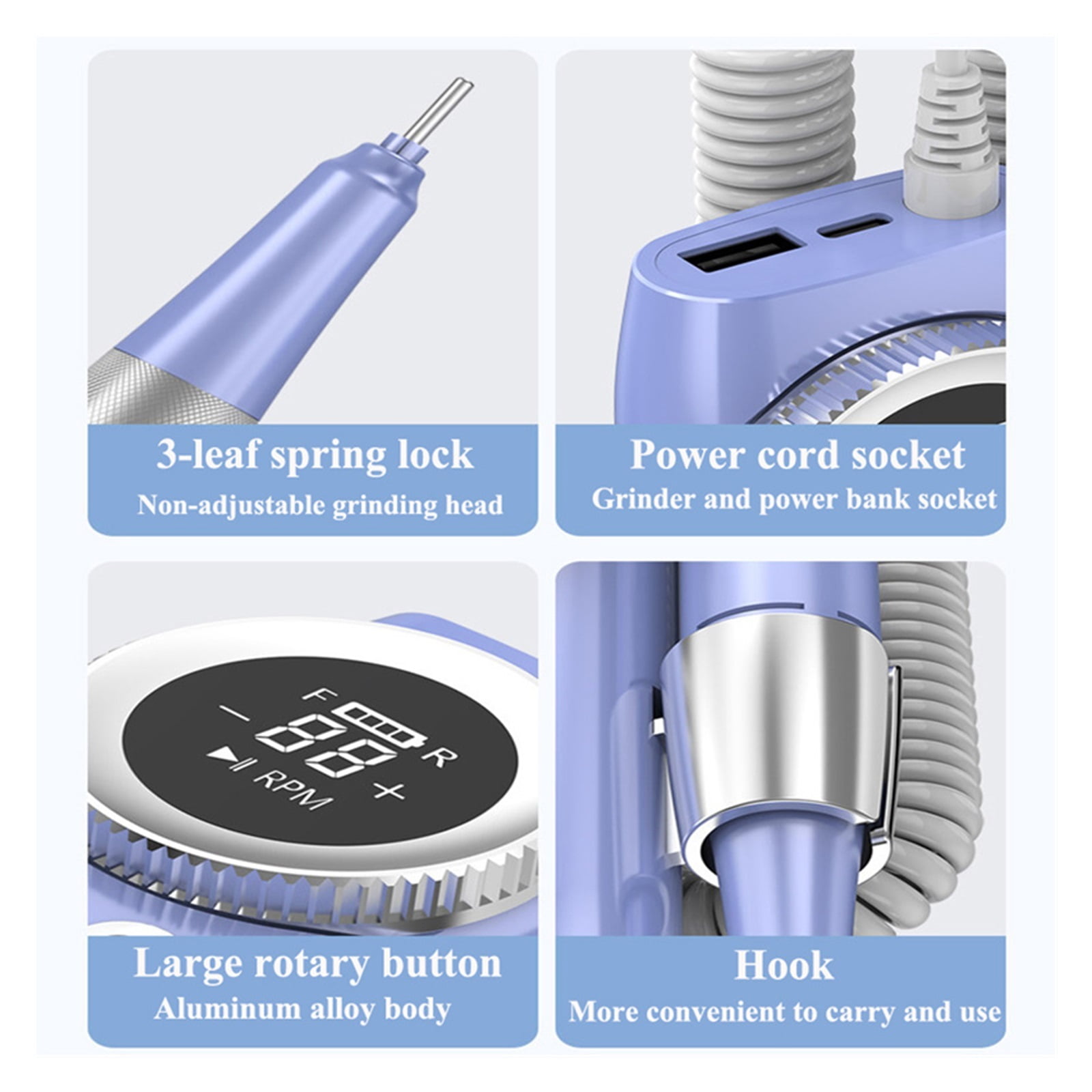 45000RPM Electric Nail Drill Machine Rechargeable Portable Acrylic Gel Nails Manicure Pedicure Polishing Shape Care Salon Device ,Low Noise