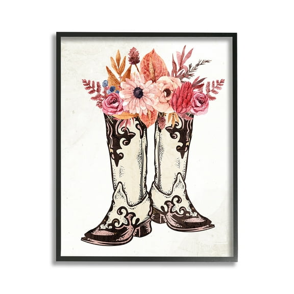 Stupell Industries Rodeo Boot Bouquet Botanical & Floral Painting Black Framed Art Print Wall Art, 11 x 14
