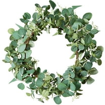 20 Inch Artificial Eucalyptus Wreath - Green Spring Summer Wreath with Big Berries for Front Door, All Seasons Indoor Outdoor Wall Window Holiday Decor