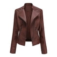 thumbnail image 5 of Women's Solid Color Short Jacket Slim Leather Jacket Short Bubble Coats for Women Leather Jacket Women Petite plus Size Tops Womens Fitted Leather Jacket 700 Feet down, 5 of 5