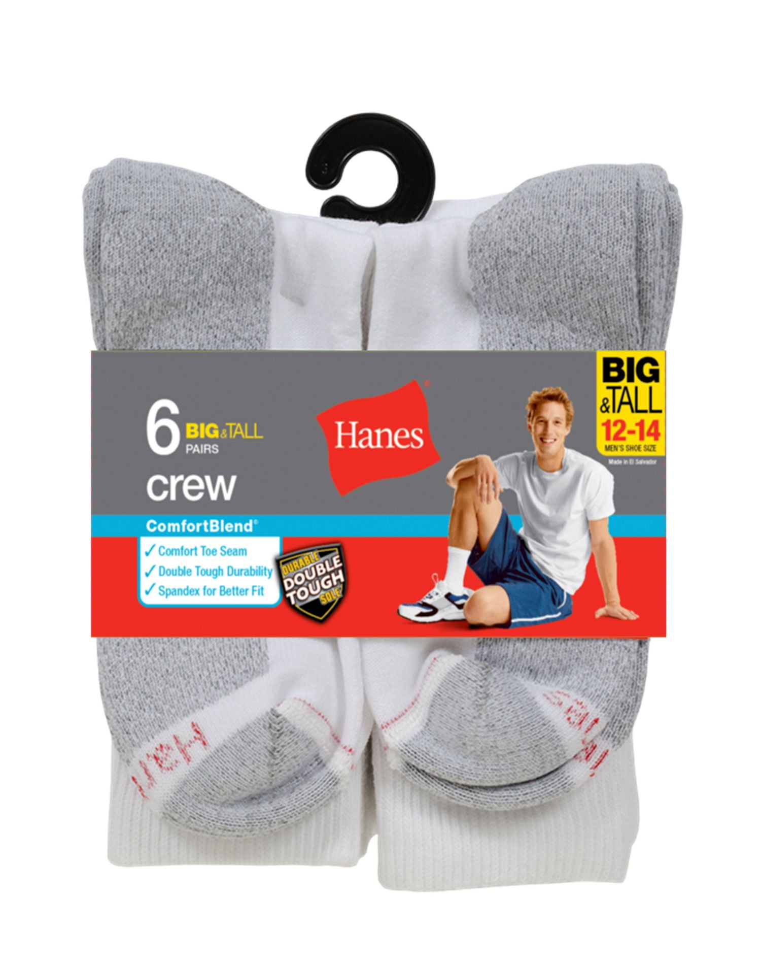 Hanes Big and Tall ComfortBlend Men`s Crew Socks, 1214, White | Walmart ...