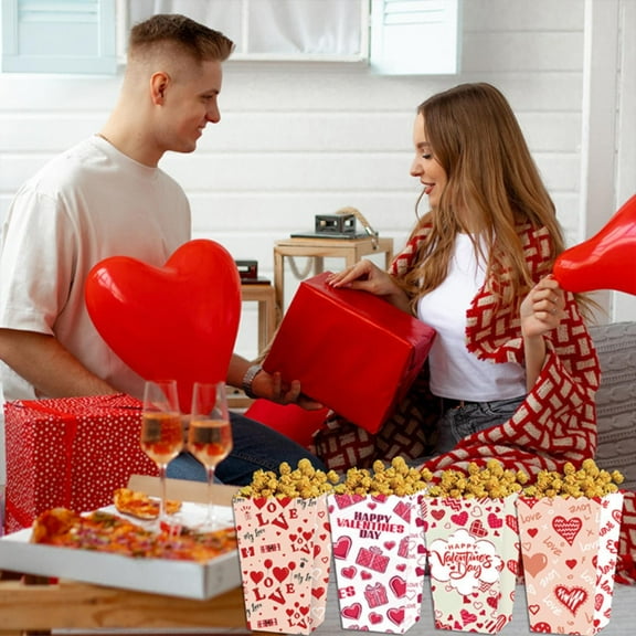 Tanjnj Party Decorations Happy Valentine’s Day Valentine Hearts Party Popcorn Boxes Set Of 4