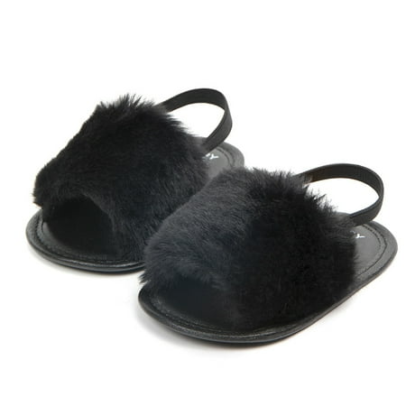 JEFFENLY Baby Girl Fluffy Fur Soft Sole Crib Sandals Shoes,Infant Princess Non-slip Crib Shoes 11/12/13 for baby
