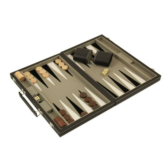 Bey-Berk International G548 15 in. Black Leatherette Backgammon Set with Chrome Accents & Felt Interior Lined