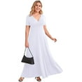 thumbnail image 4 of YVH Women's Plus Size Dress Solid V-Neck Short Sleeve Plus Size Evening Party Maxi Dress White L, 4 of 6