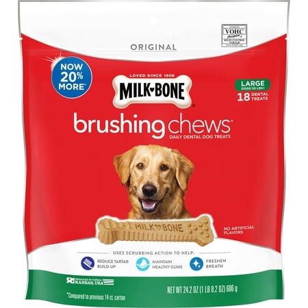 Milk-Bone Brushing Chews Daily Dental Dog Treats, Large, 24.2 Ounces, 18 Bones Per