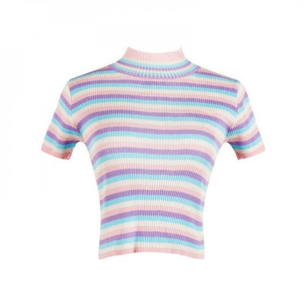 women t-shirt rainbow striped slim 