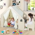 thumbnail image 4 of Gymax 6-in-1 Kids Playhouse Wooden Indoor Play Tent w/ Blackboard Desk Table Chair, 4 of 9