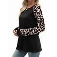 thumbnail image 3 of Camisas de Larga para Mujer, Blusas Raglán con Bloques de Color, Camisetas Básicas Informales de Cuello Redondo, Ropa de Otoño. Leopardo Negro L, 3 of 8