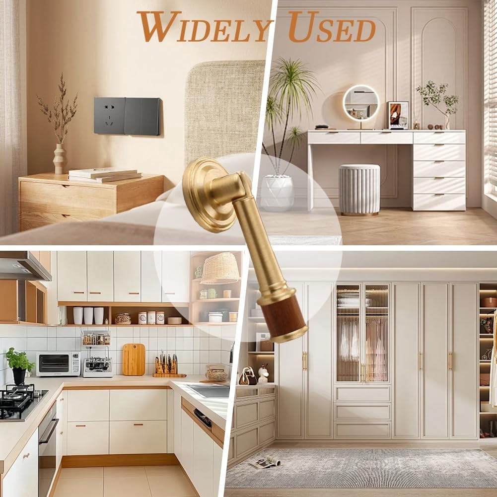 CATPAN 2Pcs Brass Walnut Drawer Pulls, Gold Brushed Cabinet Handles, Single Hole Cabinet Pull with Walnut Pendant, Antique Cabinet Knobs for Home Kitchen Office Cabinets Drawers Dresser Cupboard