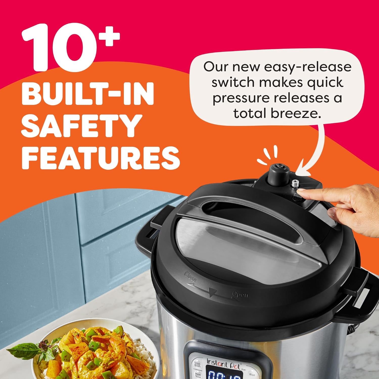 Duo 7-in-1 Electric Pressure Cooker, Slow Cooker, Rice, Steamer, Sauté, Yogurt Maker, Warmer & Sterilizer, Includes App With Over 800 Recipes, Stainless Steel, 6 Quart
