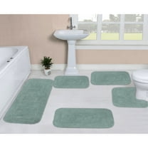 Home Weavers Radiant Collection 100% Cotton Non-Slip Bathroom Rug Set Machine Washable Bathroom Rug, Bath Rug, Bathroom Rug, Runner, U Shaped Contour, Blue Color 5 Piece Bath Rug set