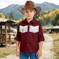 thumbnail image 6 of mgoYE Western Boys' Girls Button-Down Shirts Long Sleeve, Pearl Snap Shirt(Wine,5-6 Years), 6 of 9