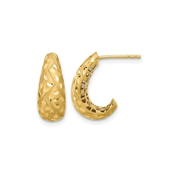 Gem & Harmony 14K Yellow Gold Satin and Diamond-cut J-Hoop Earrings for Women