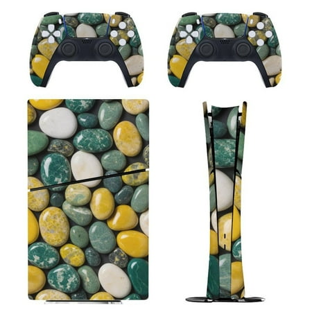 Green Colored Pebbles Console Skin Bundle for PS5 Pro Slim Disc & Digital / PS4 - Full Wrap + Dual Controller Flair
