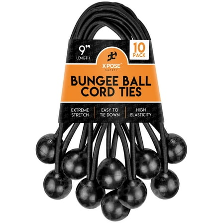 

Xpose Safety Bungee Ball Cords – 9” 10 Pack – Heavy Duty Black Stretch Rope with Ball Ties for Canopies Tarps Walls Cable Organization