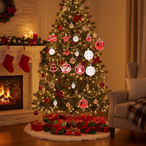 42Pcs Christmas Bauble Ornament Set, Shatterproof Waterproof Reusable Balls, Multi-style Hanging Decor For Home Xmas Tree Mantel Window Holiday Party Indoor Decoration