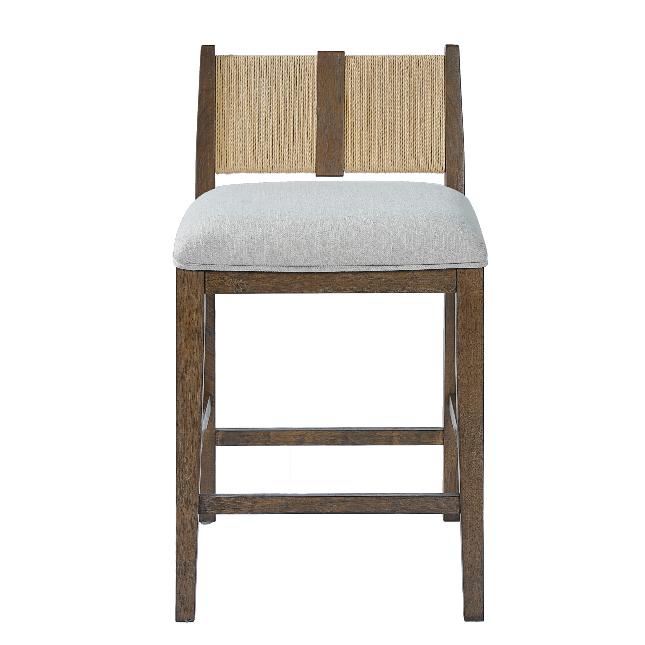 Christopher Knight Home 35.8" Modern Upholstered Counter Stools, Rope Back, Walnut+Beige, Set of 2