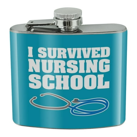 

I Survived Nursing School Stethoscope RN Stainless Steel 5oz Hip Drink Kidney Flask
