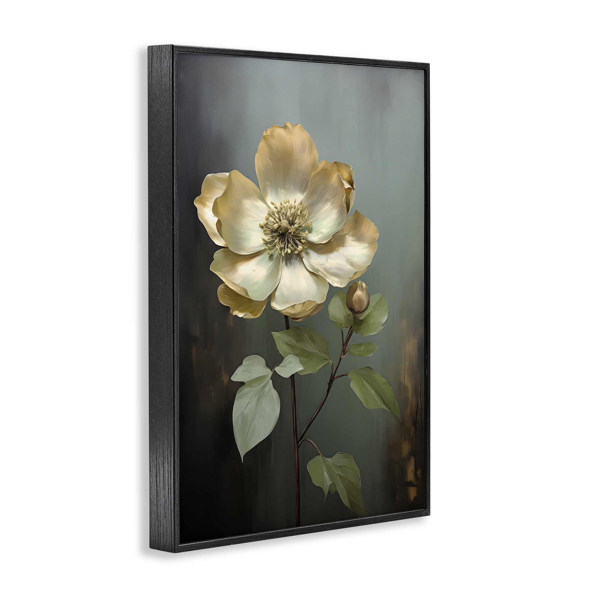 Stupell Industries White Floret Petals Botanical & Floral Painting Black Framed Art Print Wall Art, 16 x 24