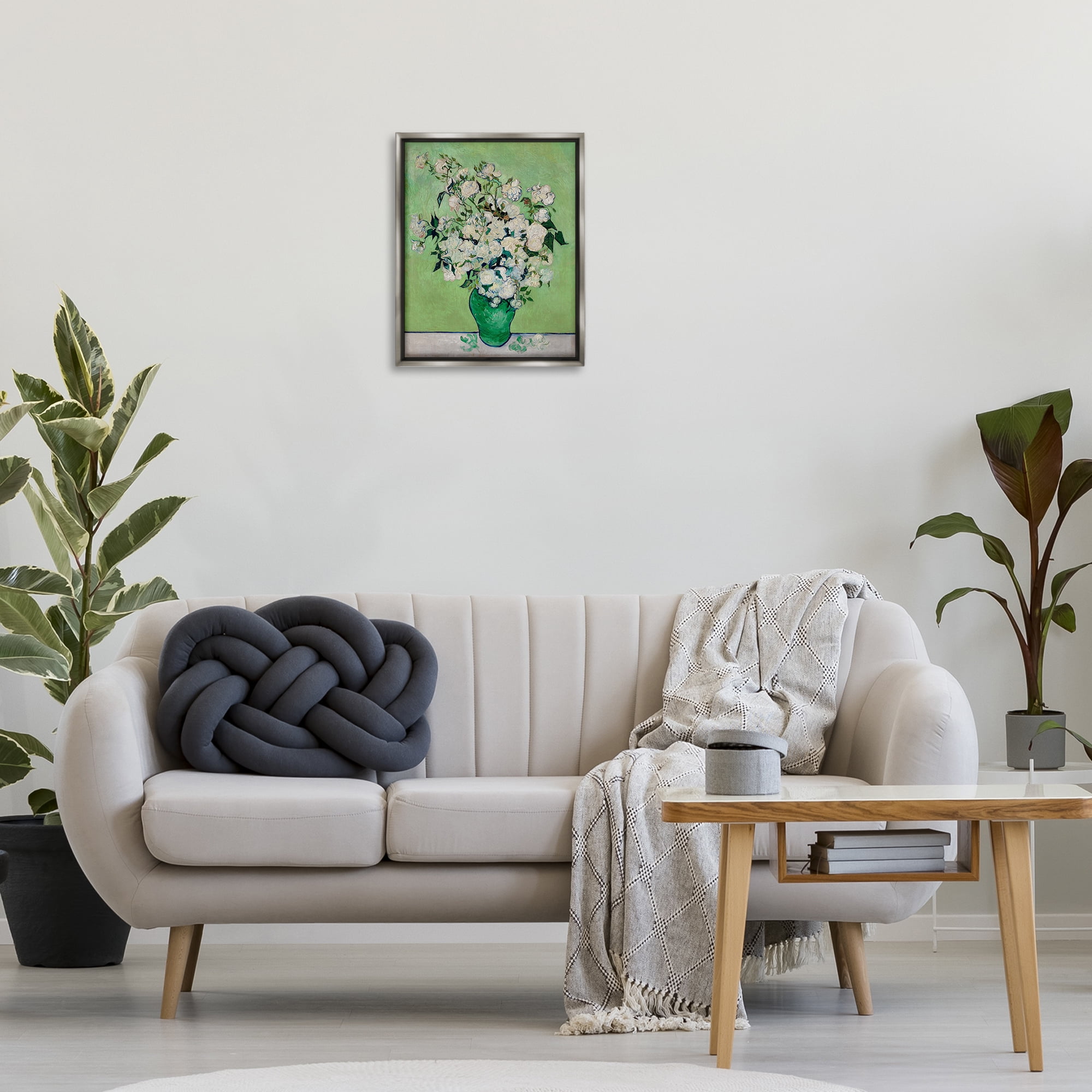 Stupell Industries Van Gogh Roses Botanical & Floral Painting Gray Floater Framed Art Print Wall Art, 17 x 21