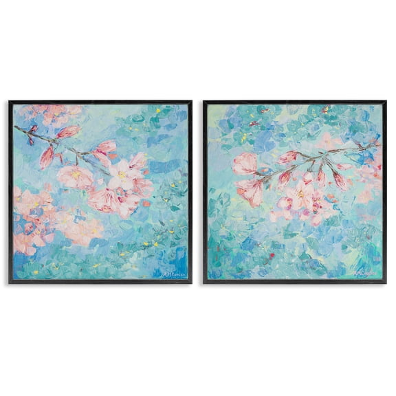 Stupell Industries Yoshino Cherry Blossoms Floral & Botanical Painting Black Framed Art Print Wall Art, 12 x 12, Set of 2