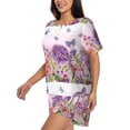thumbnail image 2 of Fotbe Flowers And Colorful Butterflies Print Pajama Set for Women 2 Piece Loungewear Short Sleeve Tops and Shorts Set Soft Sleepwear-Large, 2 of 7