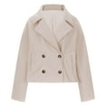 thumbnail image 4 of TKLPEHG Women's Short Woolen Jackets Double Breasted Cropped Woolen Trench Coat Lapel Winter Wool Blend Blazer Jackets (Beige,M), 4 of 6