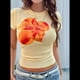 thumbnail image 5 of Camiseta de Corta con Estampado Floral Y2K para Mujer, Estilo Vintage, para Verano Amarillo M, 5 of 9